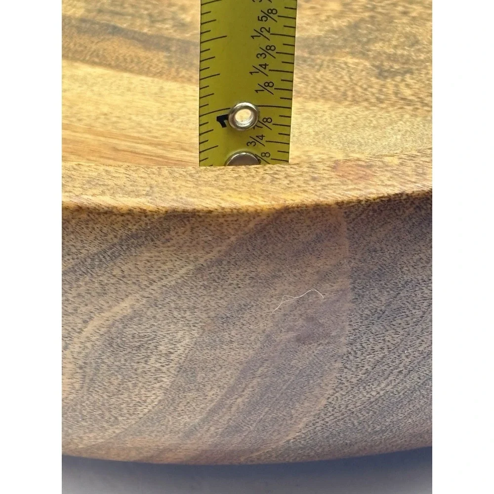 Large Lathe Turned Oak Shallow Wooden Bowl Heavy Thick 11